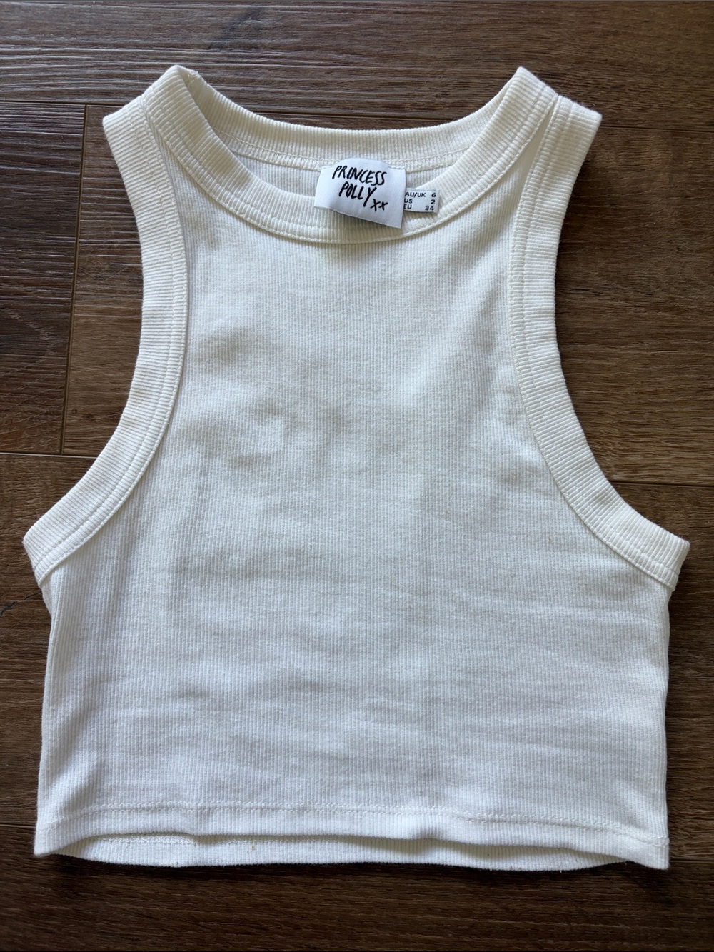 Princess Polly White Ribbed Racer Crop Tank - Picture 2 of 3